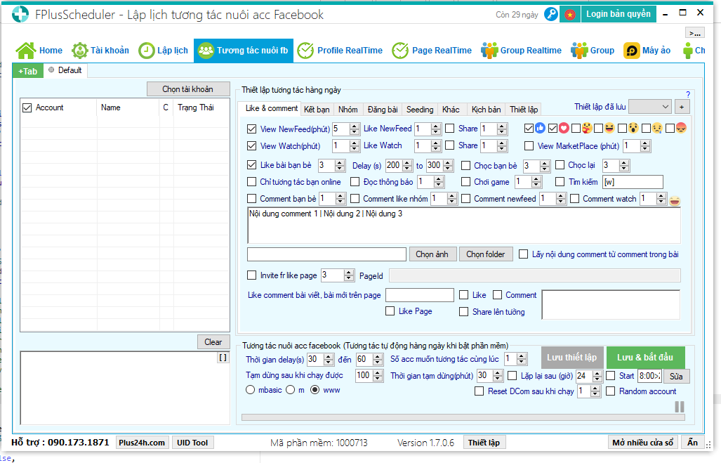 FPlus Scheduler - Phần mềm lập lịch tương tác nuôi nick Facebook