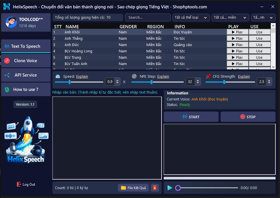 Helix Speech - Text To Speech - Clone Voice - Tạo giọng nói không giới hạn