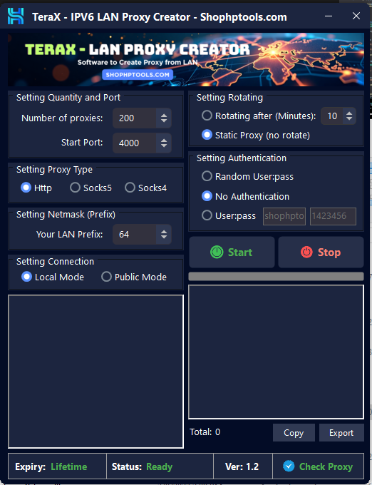 TeraX - LAN Proxy Creator - Tạo Proxy V6 từ LAN