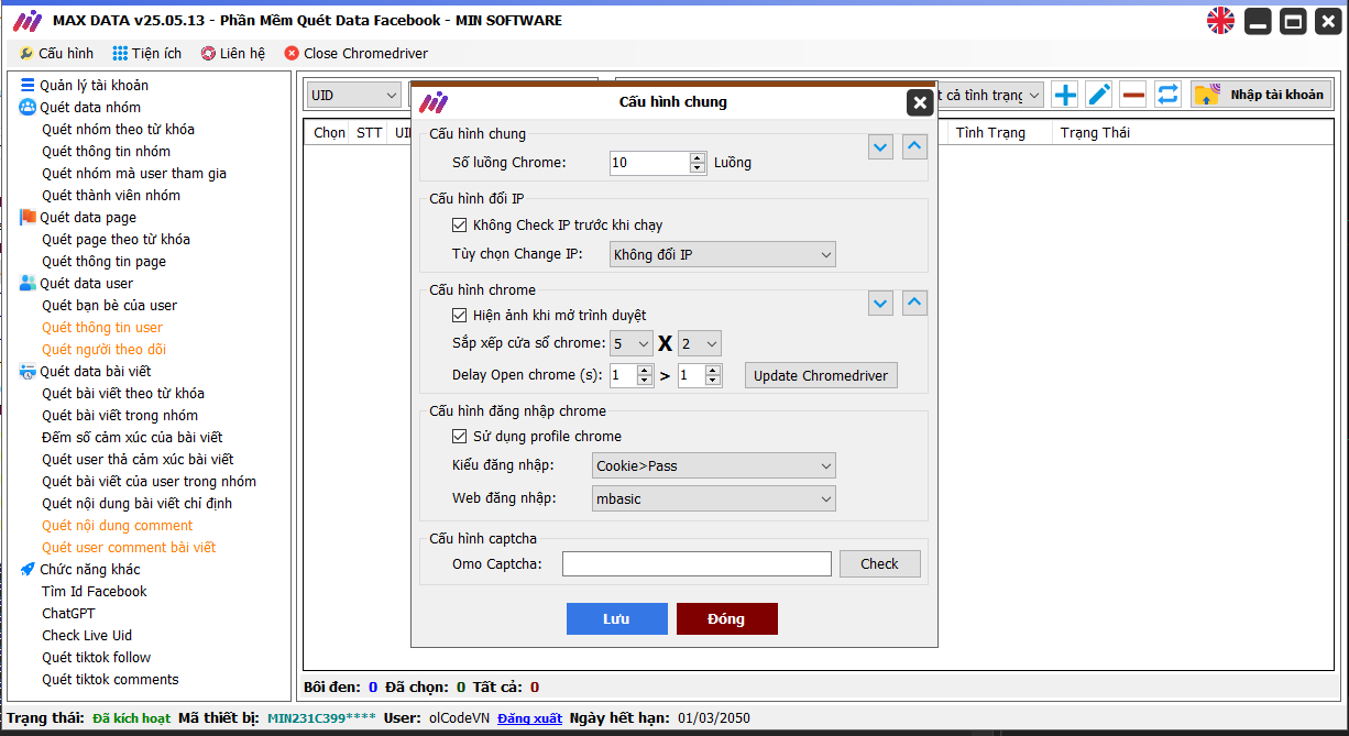 Max UID (New Version) - Phần mềm quét dữ liệu Facebook số lượng lớn - Auto Update