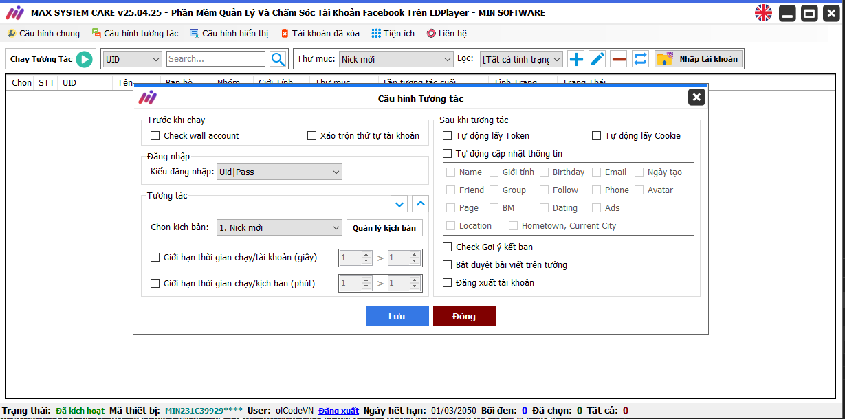 Max System Care (New Version) - Phần mềm quản lý tài khoản Facebook giả lập LDPlayer - Auto Update