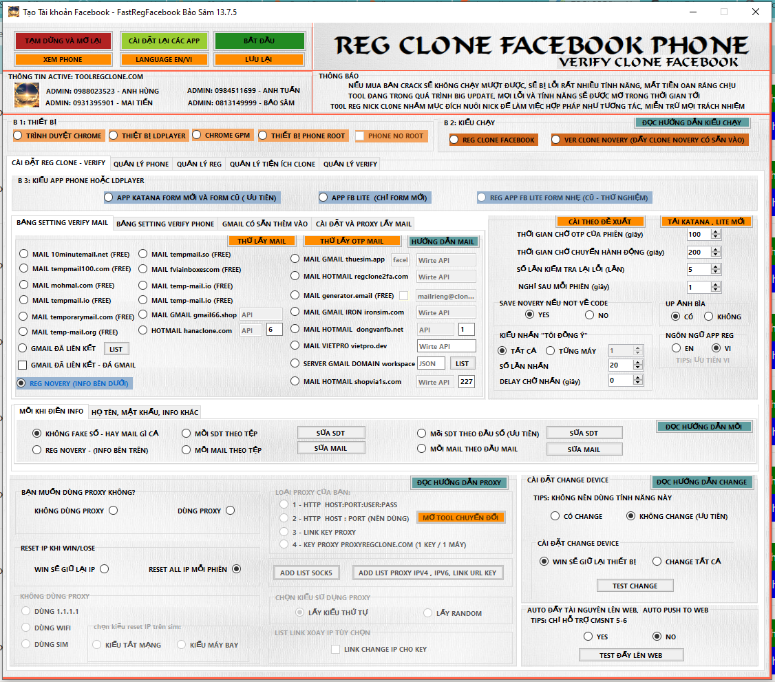 Reg Clone Facebook - Tool tự động tạo tài khoản Facebook hàng loạt