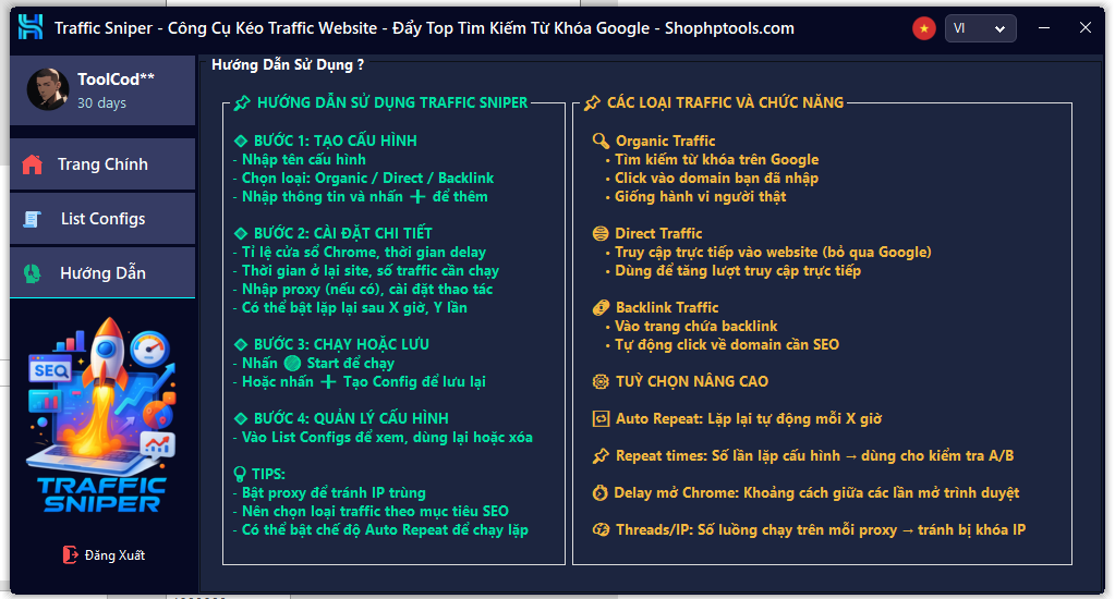 Traffic Sniper - Tăng Traffic, SEO Website, Đẩy Top Từ Khóa Google